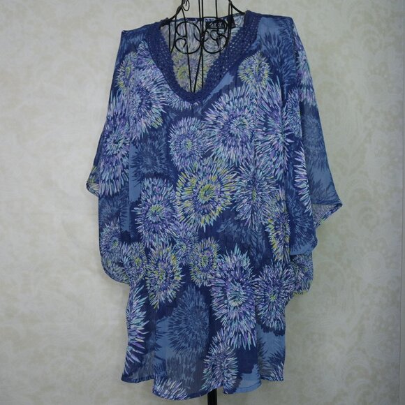 A.N.A Blue MultiColor Flower SunBurst Print Sheer PXL - Picture 6 of 15